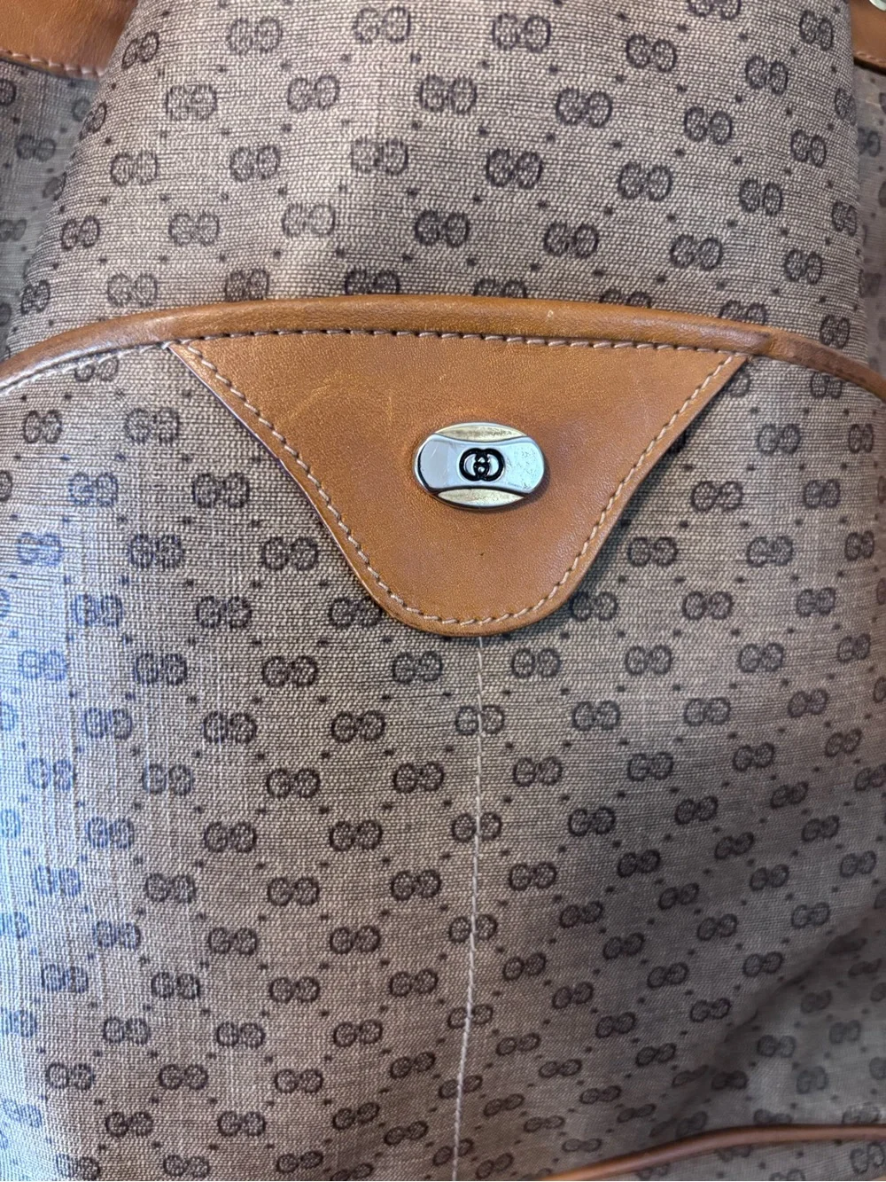 Vintage Gucci Leather-Trim Brown Monogram Bucket Shoulder Bag